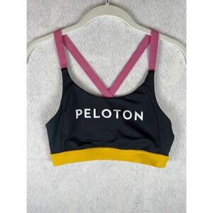 Peloton Womens Sports Bra Small Black Pink Yellow Colorblock Adjustable Straps